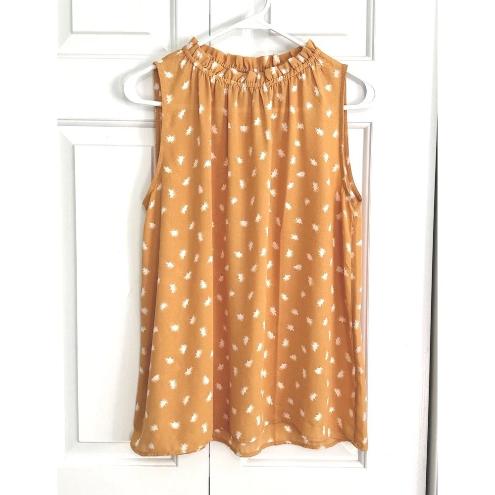 LOFT Outlet Floral Ruffle Round Neck Yellow White Sleeveless Pullover Blouse M